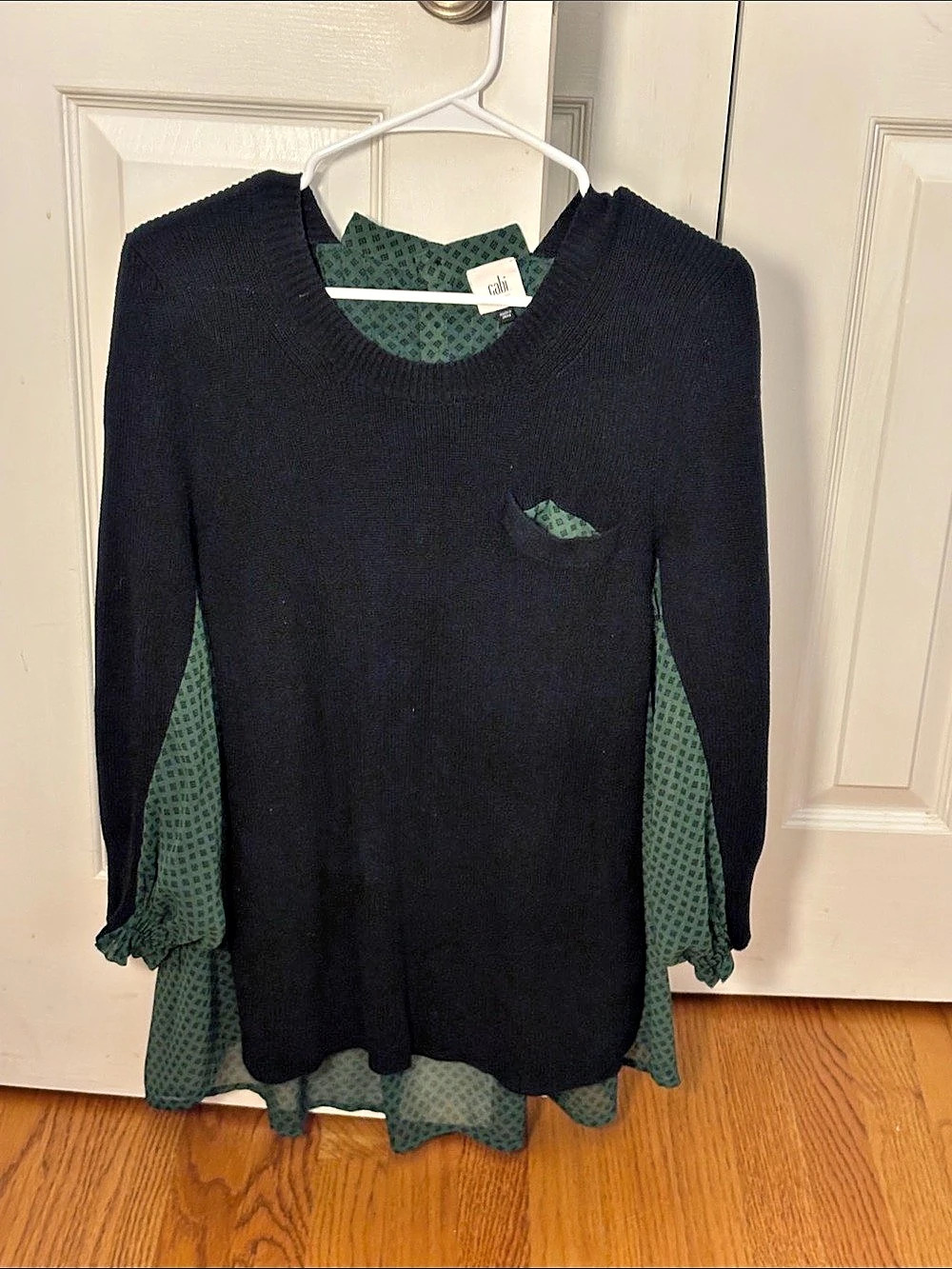 CAbi Geometric Layered Top in Black & Green Size Medium